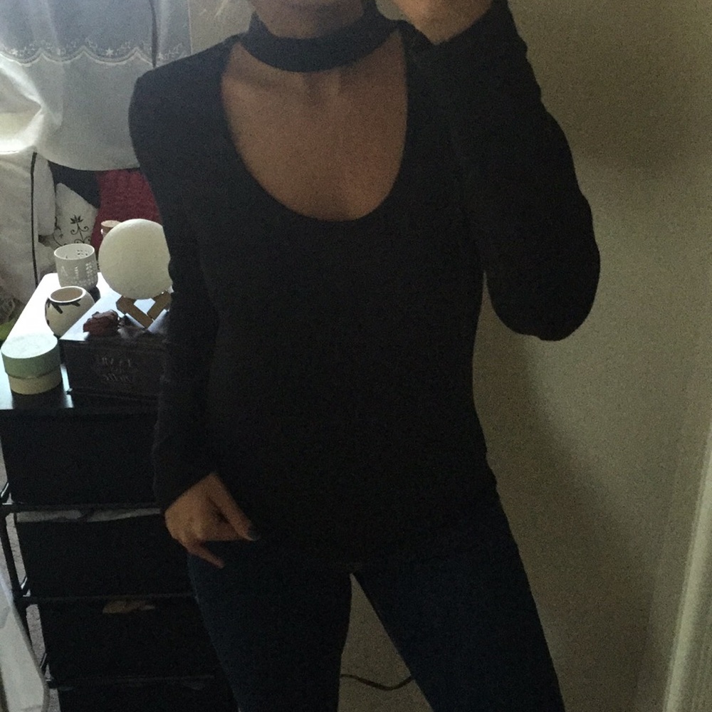 Black Choker Long Sleeve Top